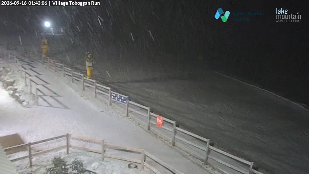 Lake Mountain Village Toboggan Run snow cam captured at 16 September 2026 at 1:44 am AEST