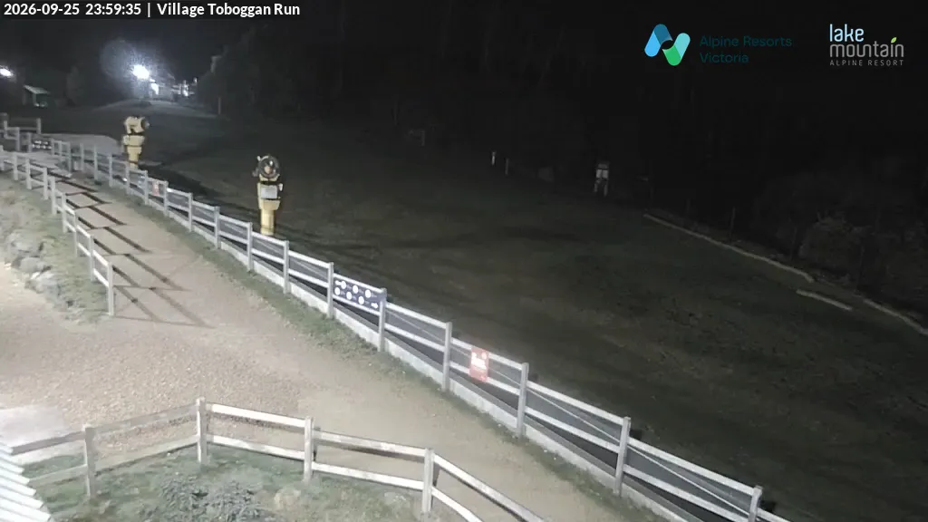 Lake Mountain Village Toboggan Run snow cam captured at 25 September 2026 at 11:59 pm AEST
