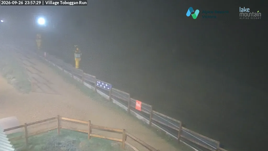 Lake Mountain Village Toboggan Run snow cam captured at 26 September 2026 at 11:59 pm AEST