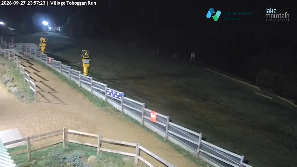 Lake Mountain Village Toboggan Run snow cam captured at 27 September 2026 at 11:58 pm AEST