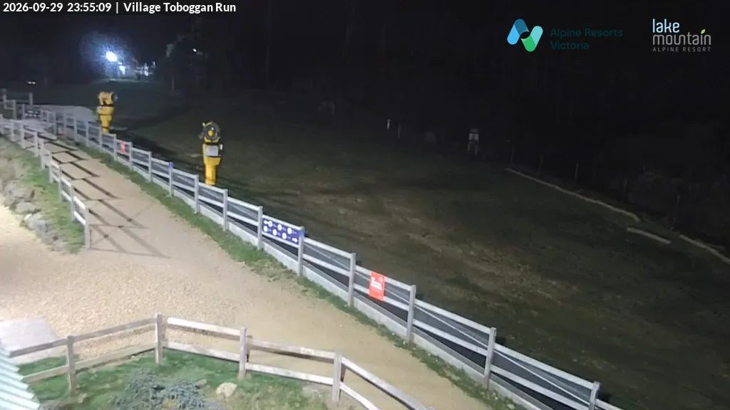 Lake Mountain Village Toboggan Run snow cam captured at 29 September 2026 at 11:56 pm AEST