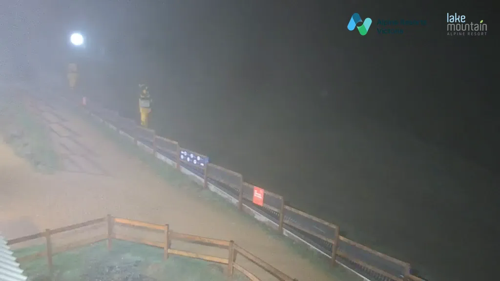 Lake Mountain Village Toboggan Run snow cam captured at 3 October 2026 at 11:58 pm AEST
