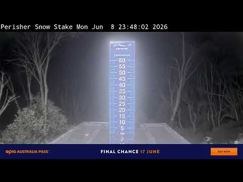 Perisher Snow Stake Live snow cam captured at 8 June 2026 at 11:58 pm AEST
