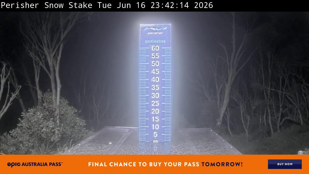 Perisher Snow Stake Live snow cam captured at 16 June 2026 at 11:55 pm AEST