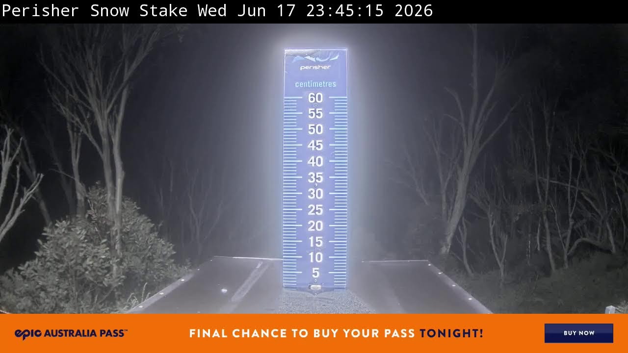 Perisher Snow Stake Live snow cam captured at 17 June 2026 at 11:55 pm AEST