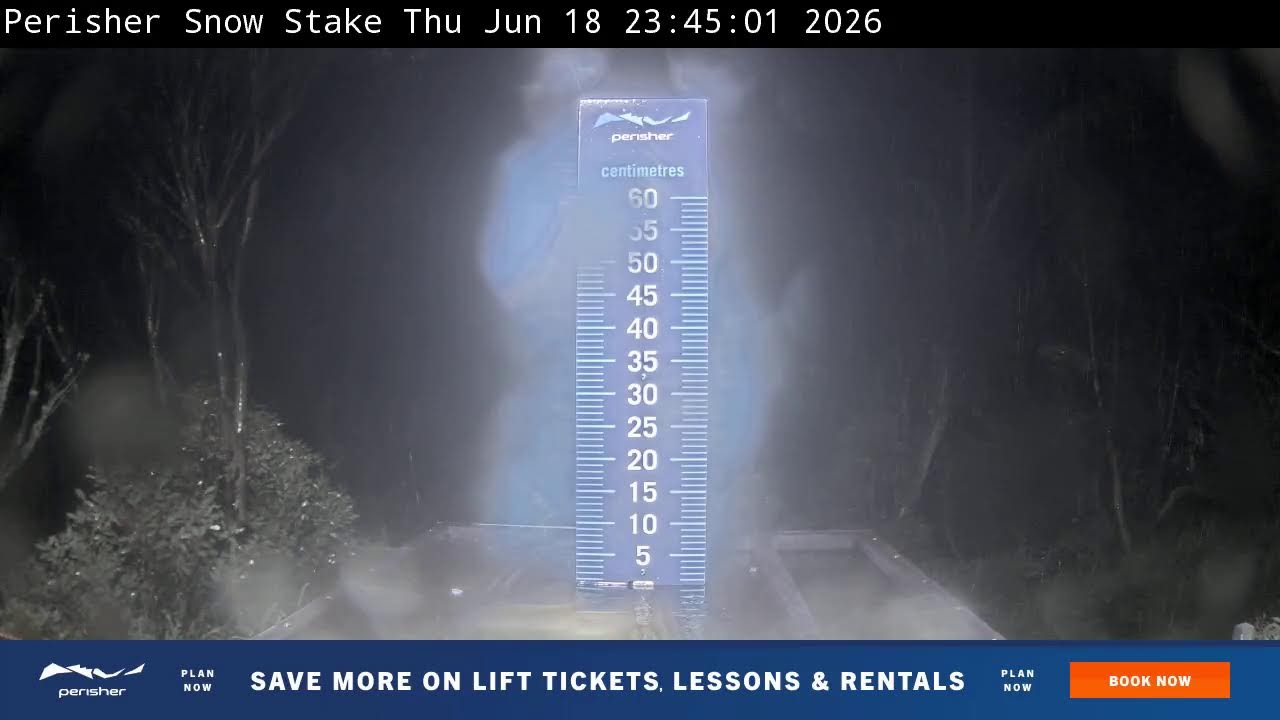 Perisher Snow Stake Live snow cam captured at 18 June 2026 at 11:55 pm AEST