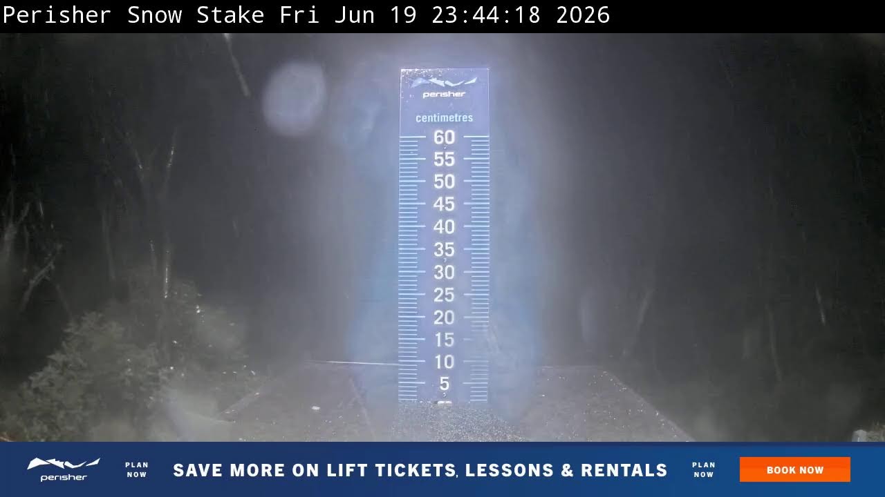 Perisher Snow Stake Live snow cam captured at 19 June 2026 at 11:55 pm AEST