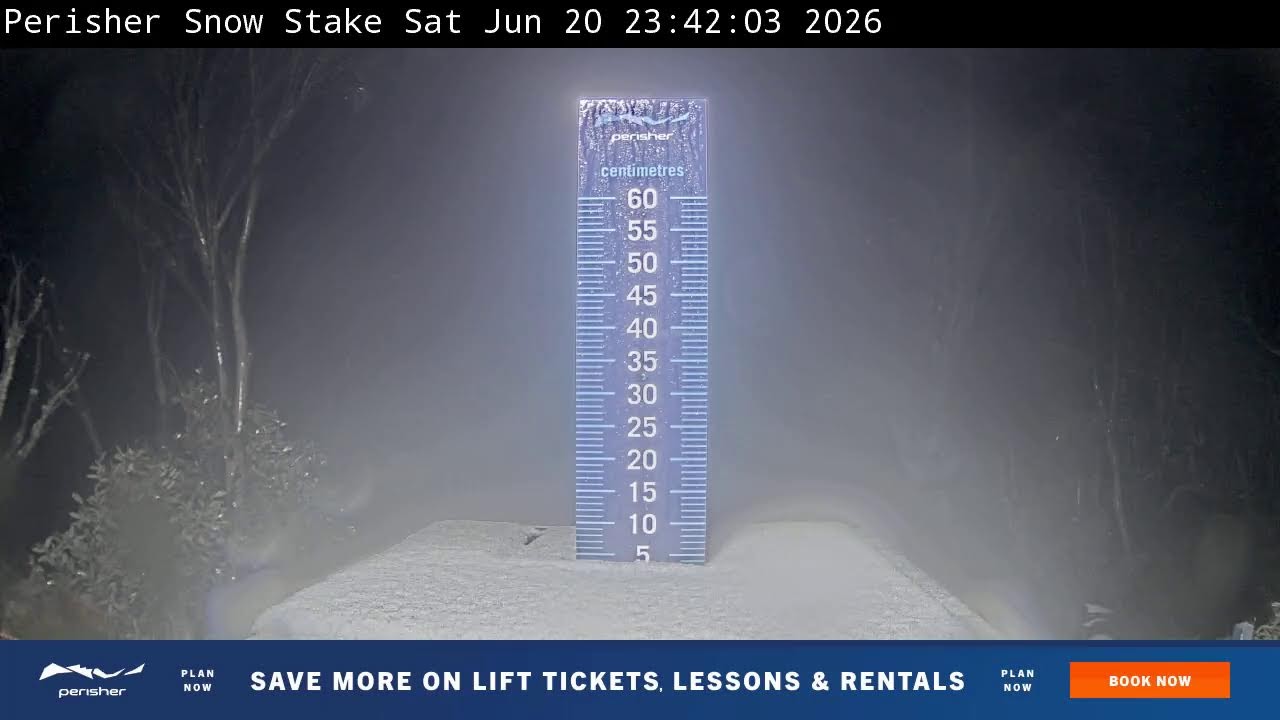 Perisher Snow Stake Live snow cam captured at 20 June 2026 at 11:55 pm AEST