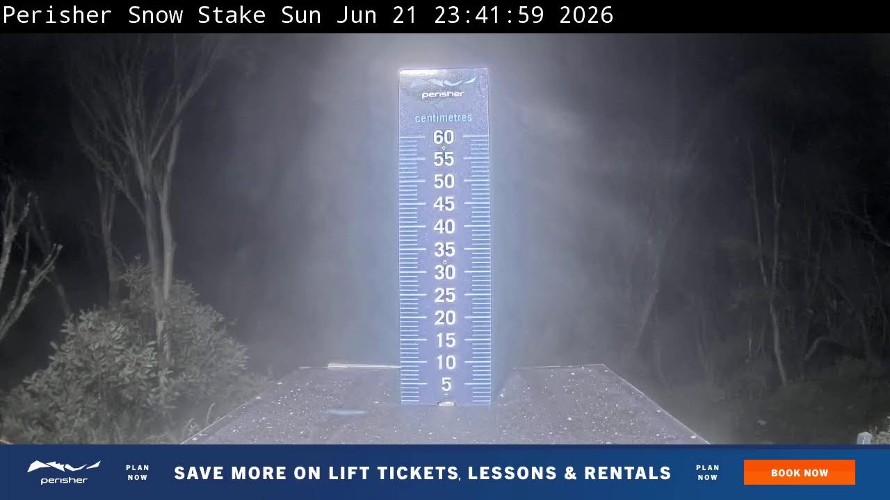 Perisher Snow Stake Live snow cam captured at 21 June 2026 at 11:53 pm AEST