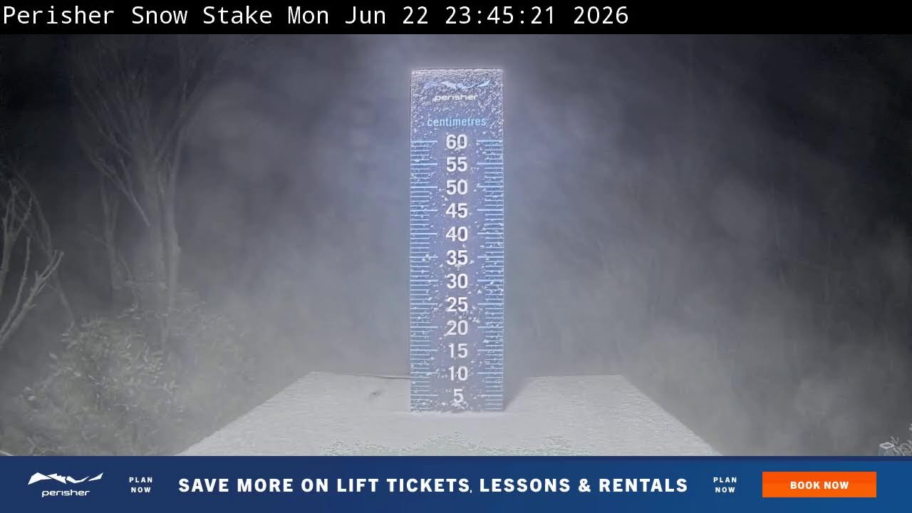 Perisher Snow Stake Live snow cam captured at 22 June 2026 at 11:58 pm AEST