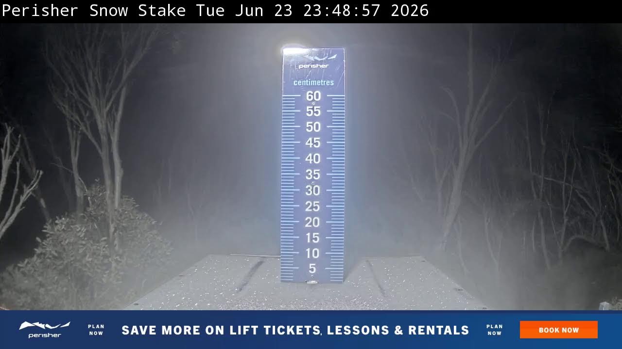 Perisher Snow Stake Live snow cam captured at 23 June 2026 at 11:58 pm AEST
