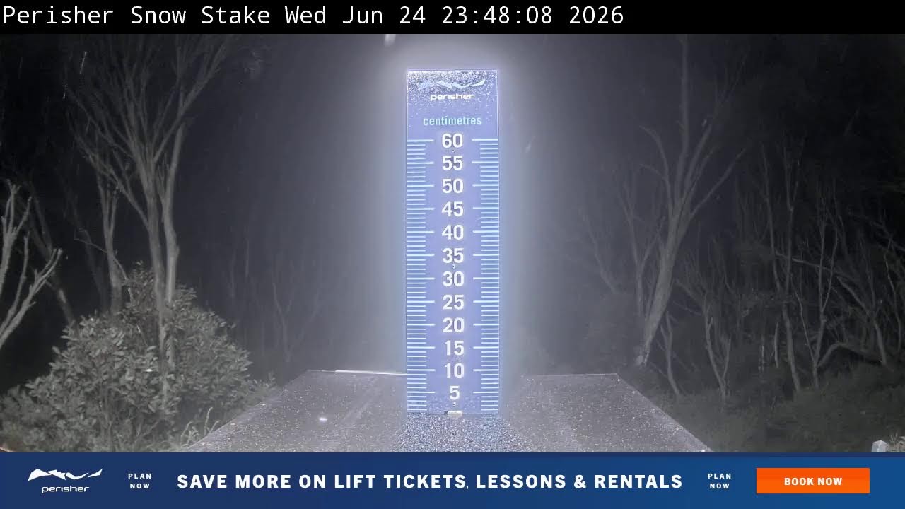 Perisher Snow Stake Live snow cam captured at 24 June 2026 at 11:58 pm AEST