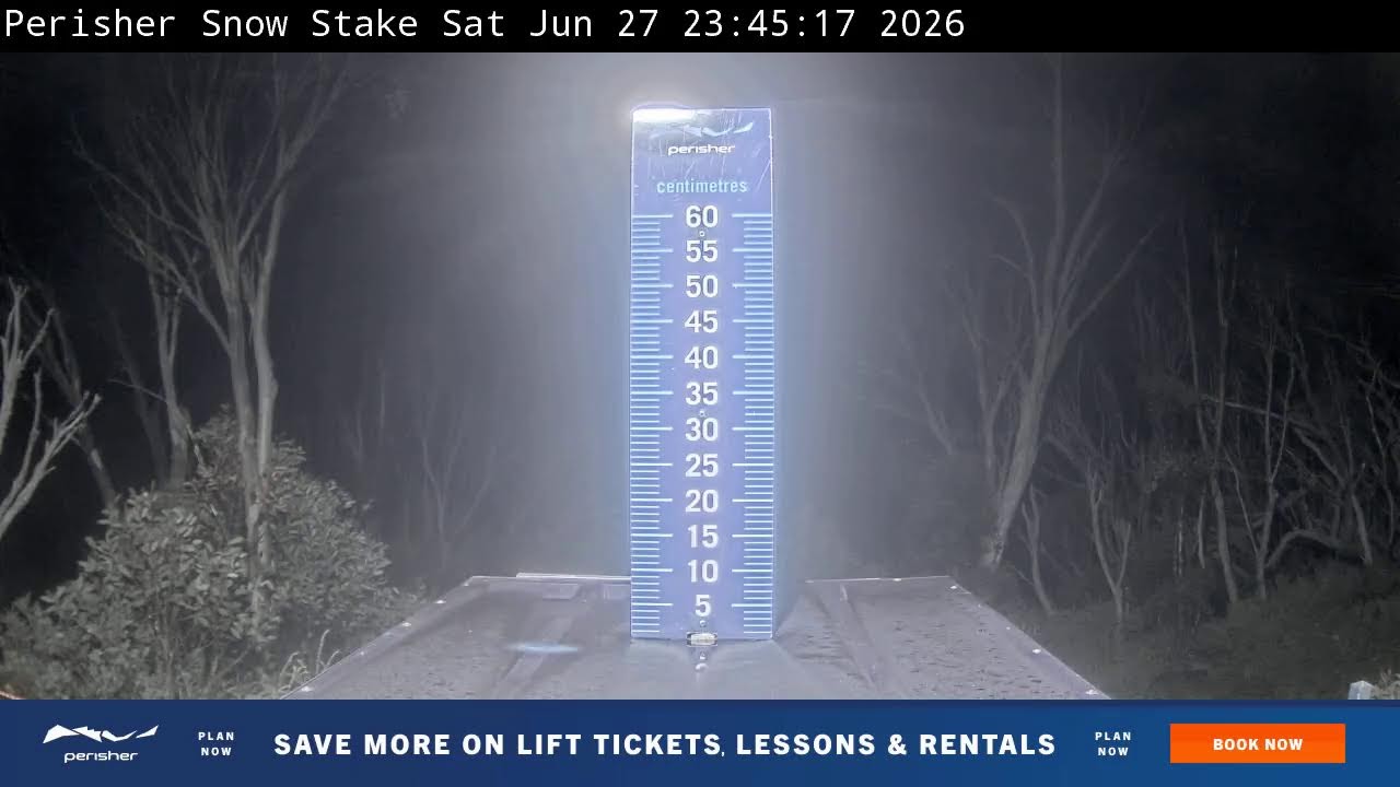 Perisher Snow Stake Live snow cam captured at 27 June 2026 at 11:55 pm AEST