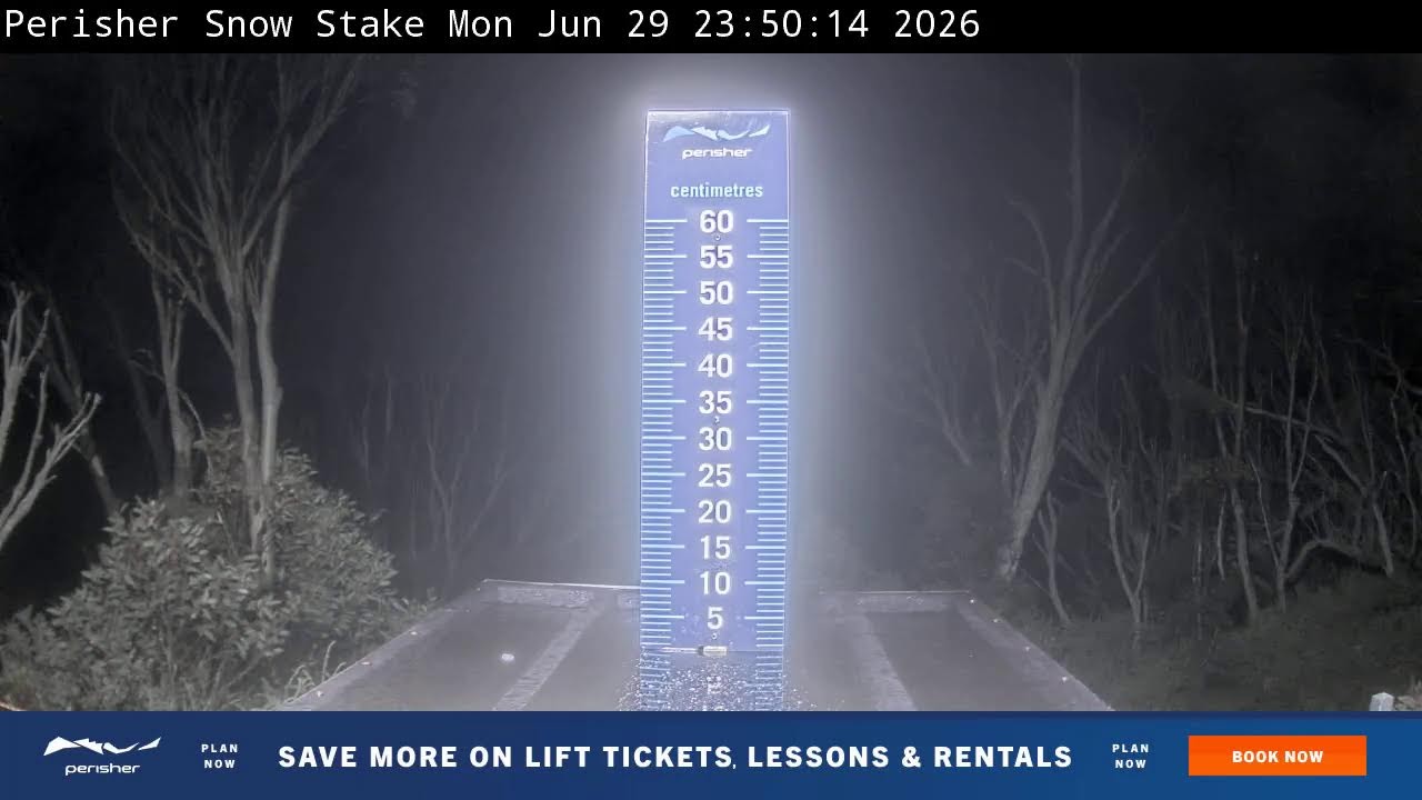 Perisher Snow Stake Live snow cam captured at 29 June 2026 at 11:59 pm AEST