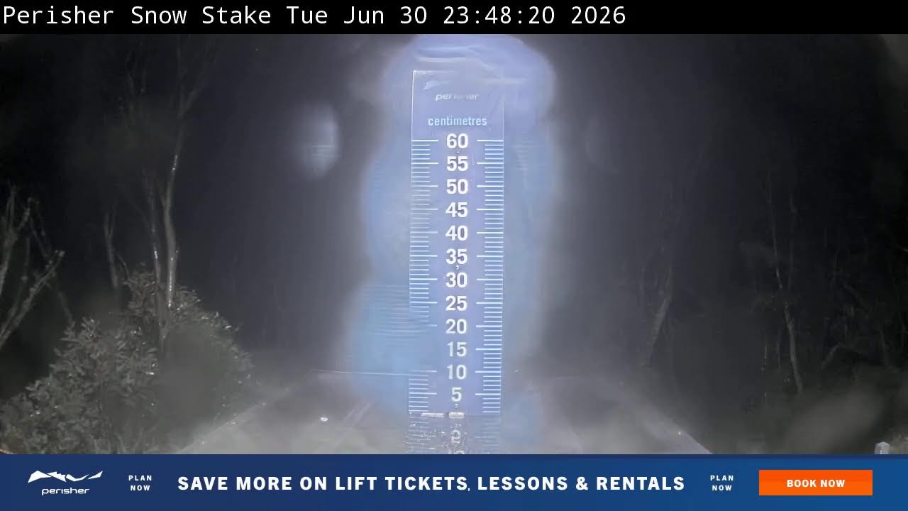 Perisher Snow Stake Live snow cam captured at 30 June 2026 at 11:59 pm AEST