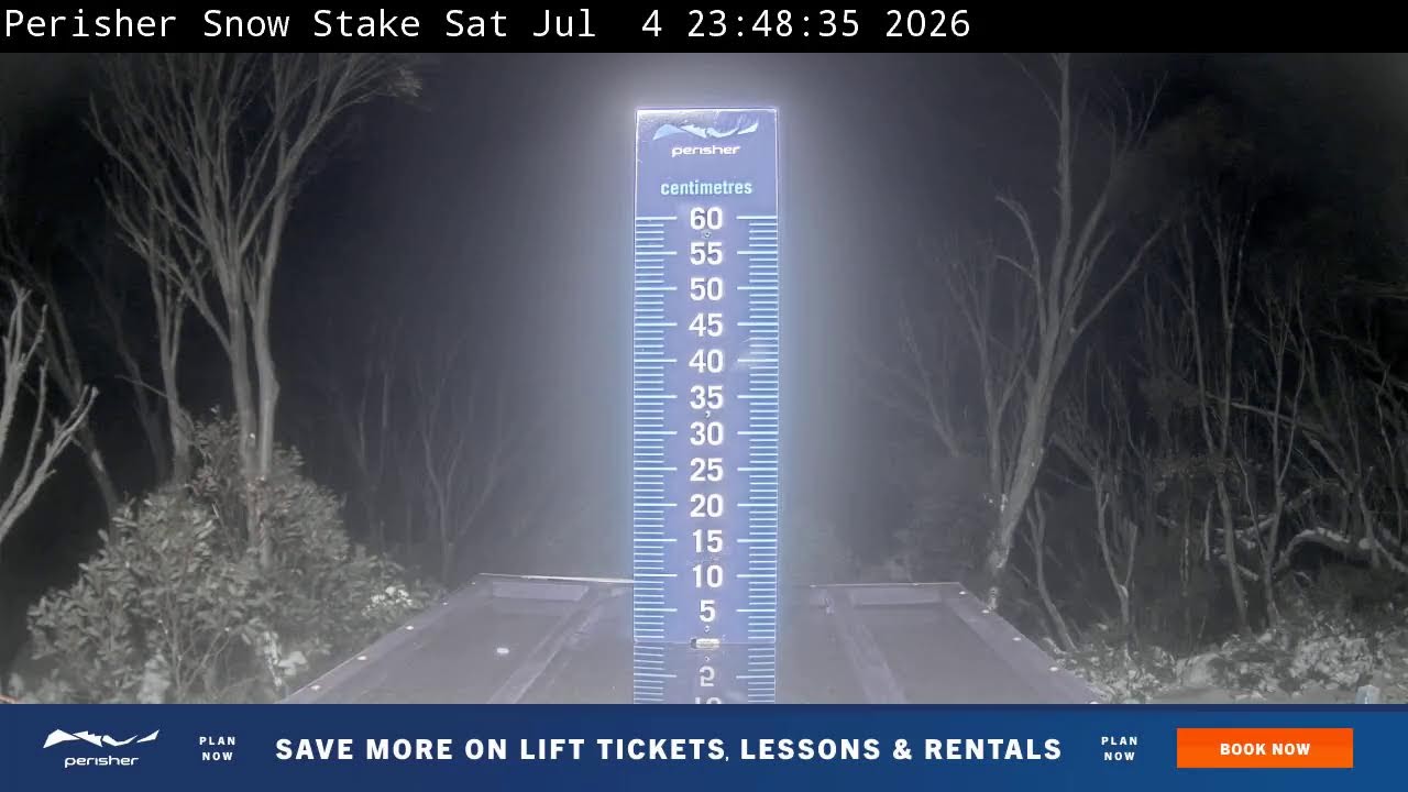 Perisher Snow Stake Live snow cam captured at 4 July 2026 at 11:58 pm AEST