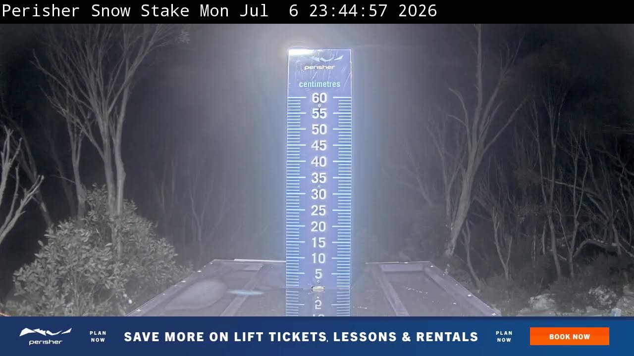 Perisher Snow Stake Live snow cam captured at 6 July 2026 at 11:58 pm AEST