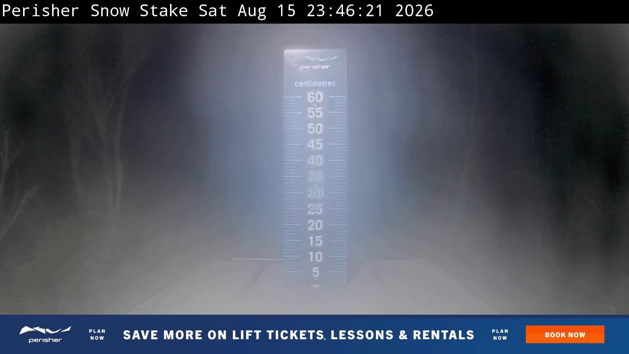Perisher Snow Stake Live snow cam captured at 15 August 2026 at 11:57 pm AEST