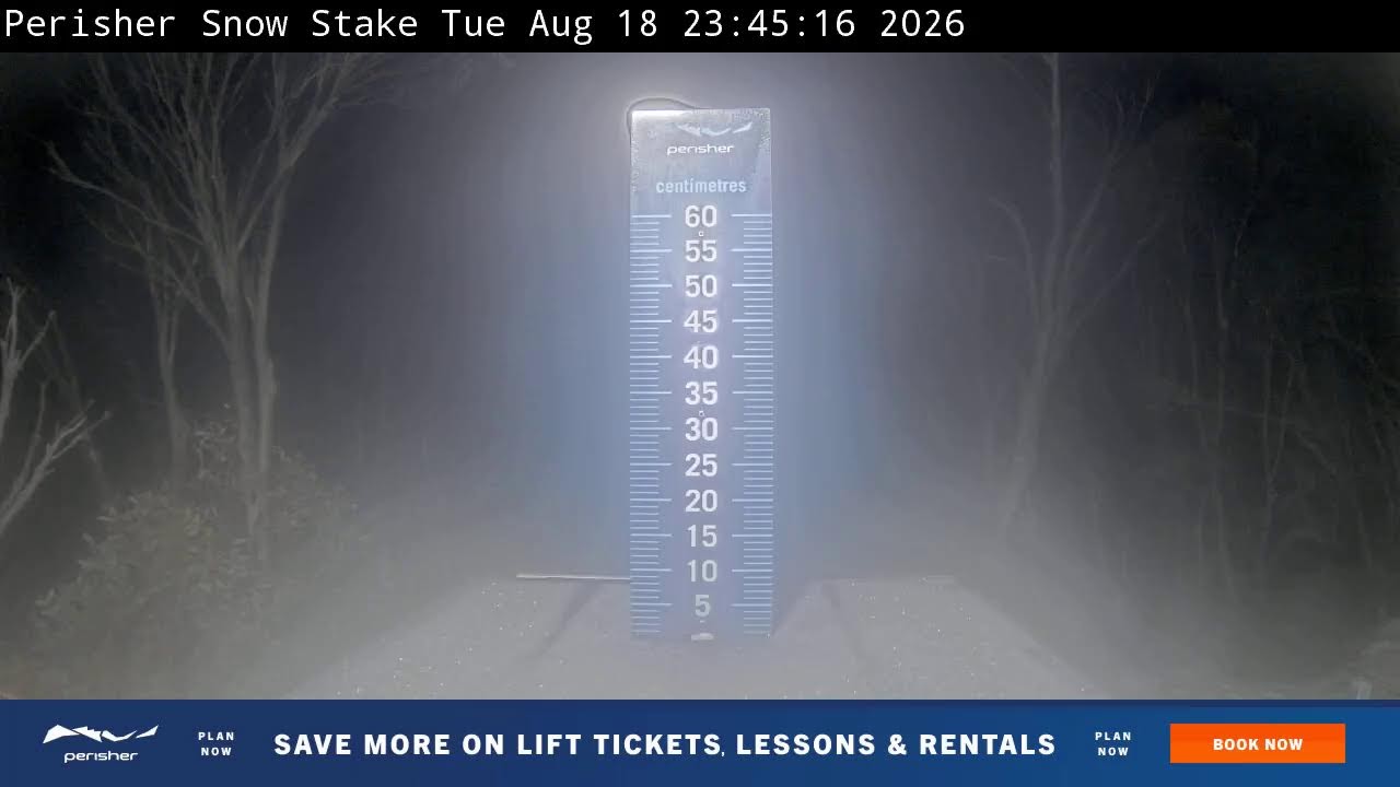 Perisher Snow Stake Live snow cam captured at 18 August 2026 at 11:56 pm AEST