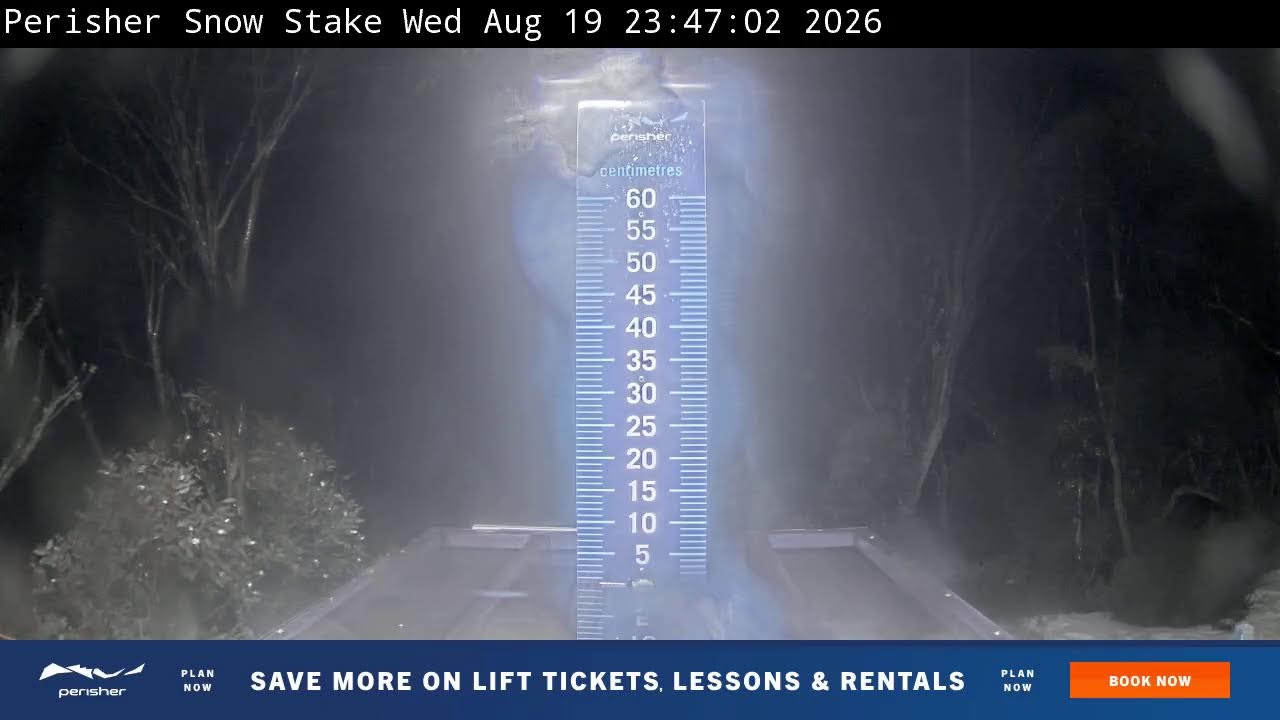 Perisher Snow Stake Live snow cam captured at 19 August 2026 at 11:56 pm AEST