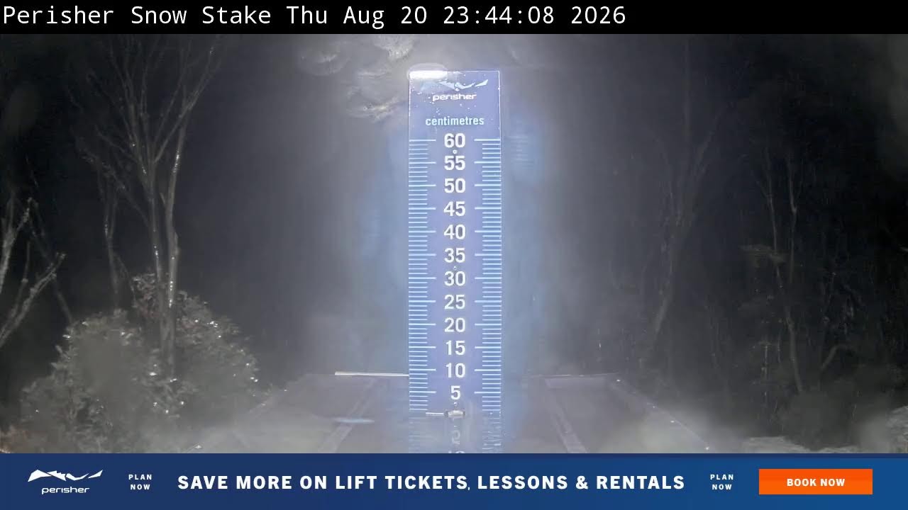 Perisher Snow Stake Live snow cam captured at 20 August 2026 at 11:56 pm AEST