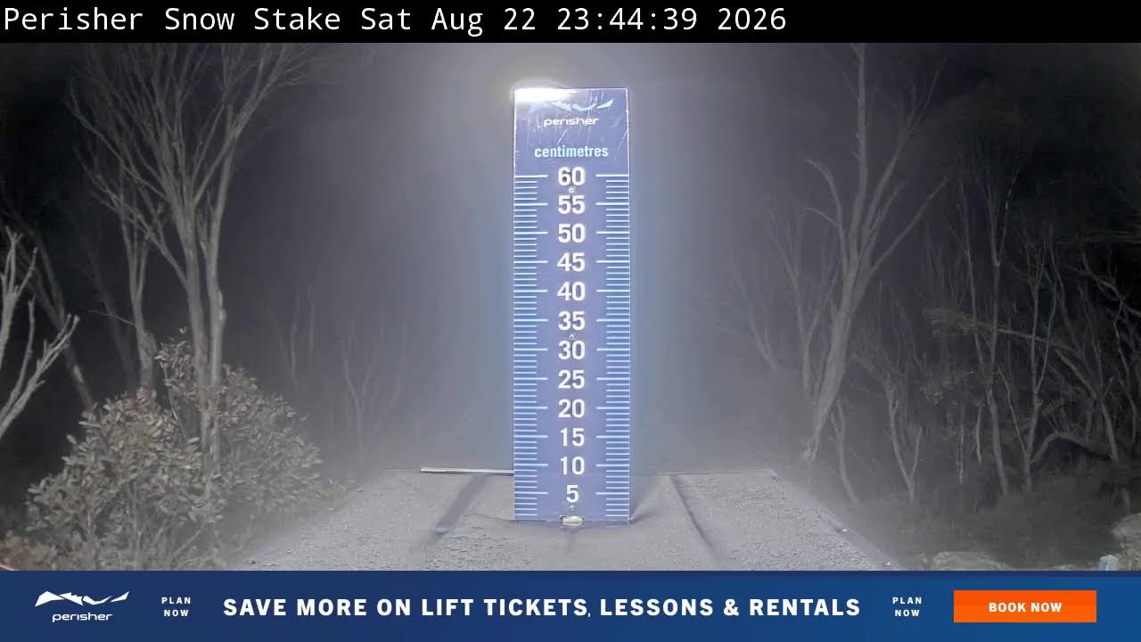 Perisher Snow Stake Live snow cam captured at 22 August 2026 at 11:56 pm AEST