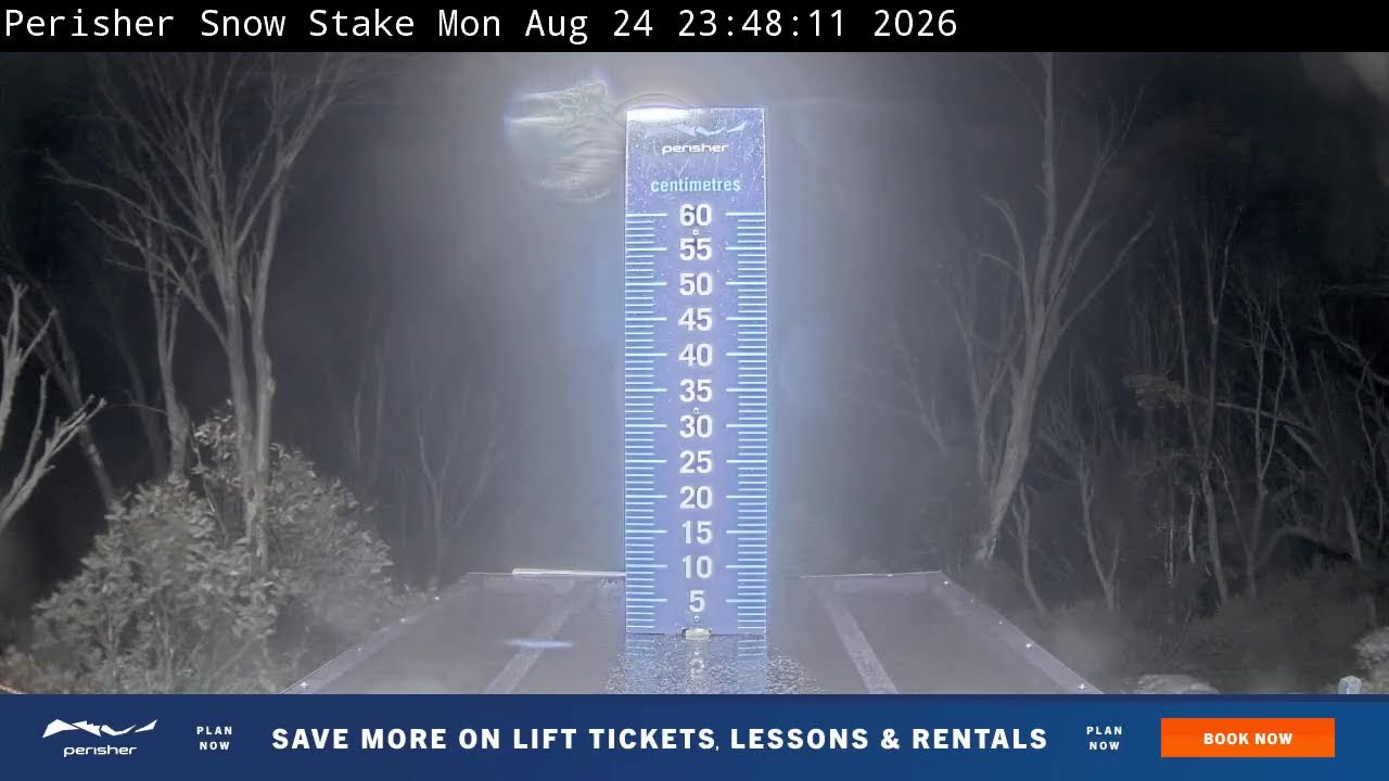 Perisher Snow Stake Live snow cam captured at 24 August 2026 at 11:56 pm AEST