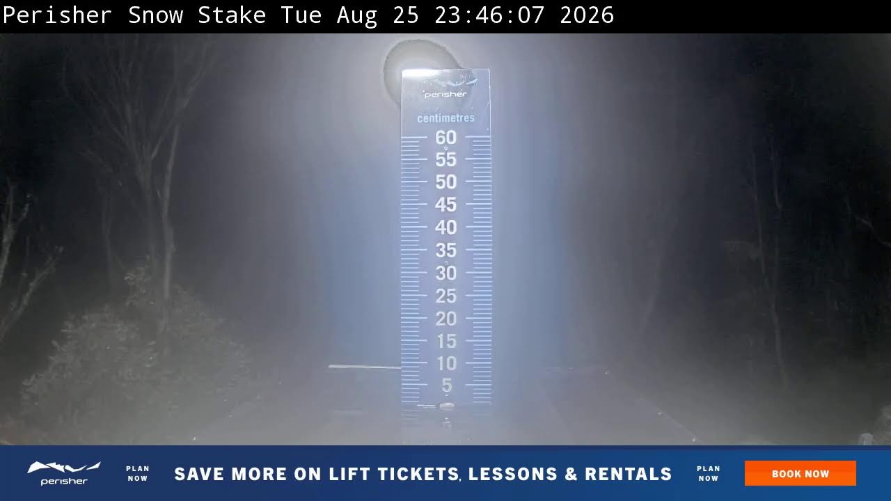 Perisher Snow Stake Live snow cam captured at 25 August 2026 at 11:56 pm AEST
