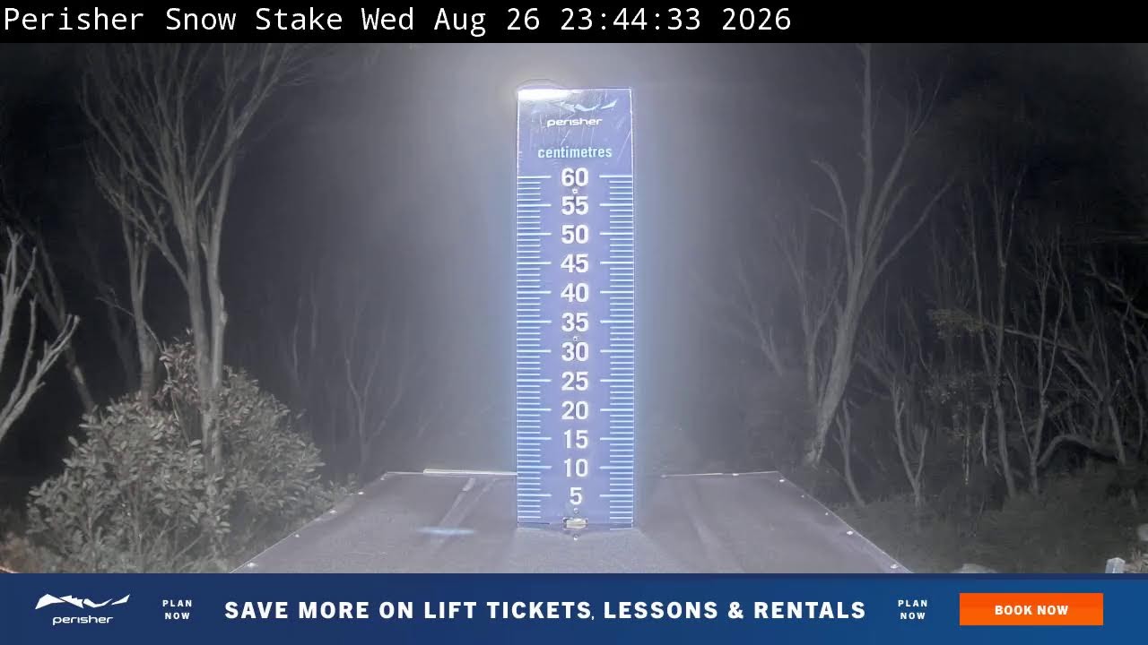 Perisher Snow Stake Live snow cam captured at 26 August 2026 at 11:56 pm AEST