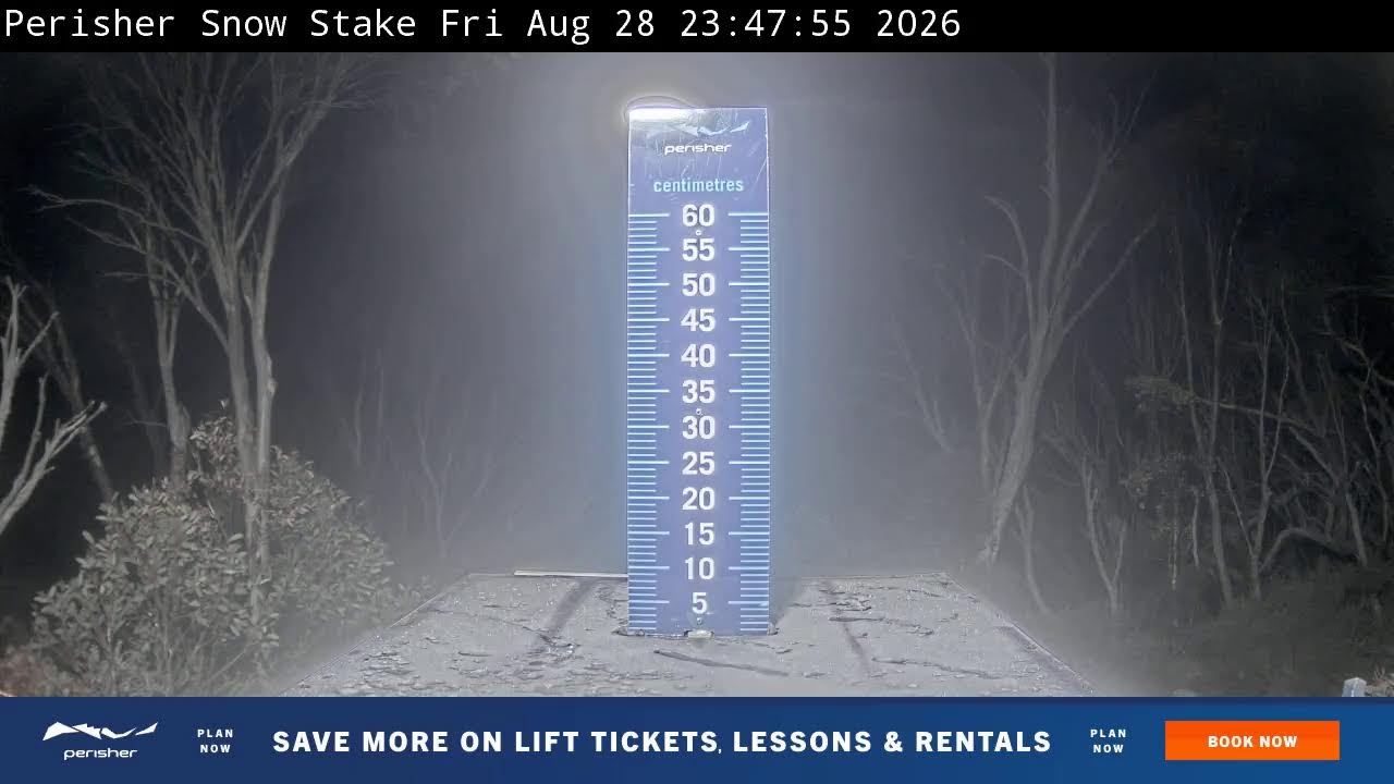 Perisher Snow Stake Live snow cam captured at 28 August 2026 at 11:56 pm AEST