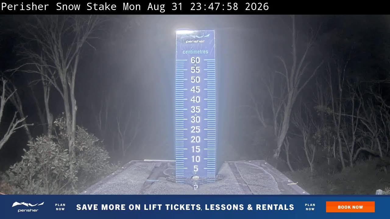 Perisher Snow Stake Live snow cam captured at 31 August 2026 at 11:56 pm AEST