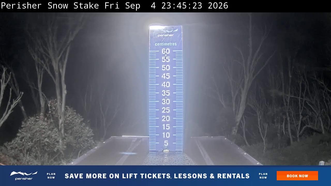 Perisher Snow Stake Live snow cam captured at 4 September 2026 at 11:56 pm AEST