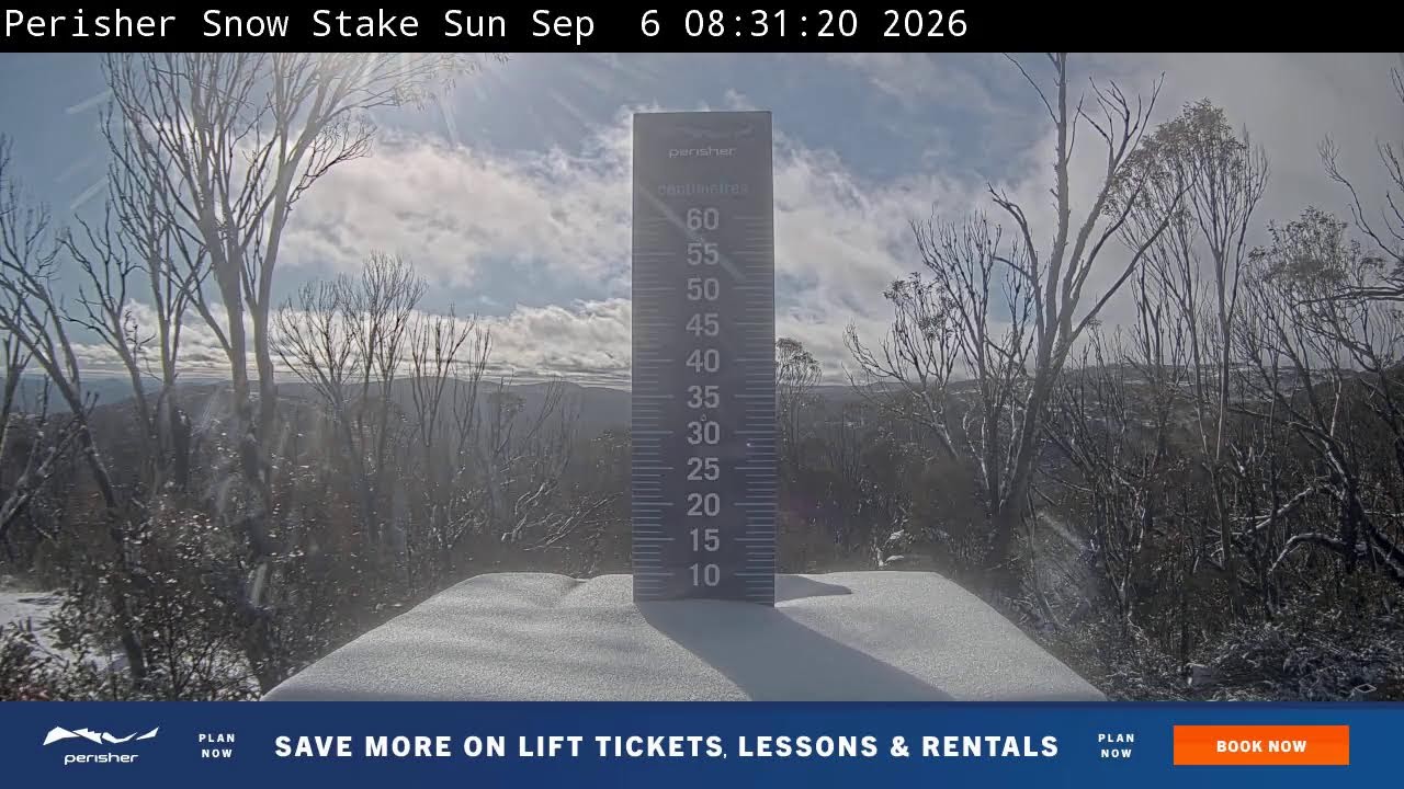 Perisher Snow Stake Live snow cam captured at 6 September 2026 at 8:43 am AEST