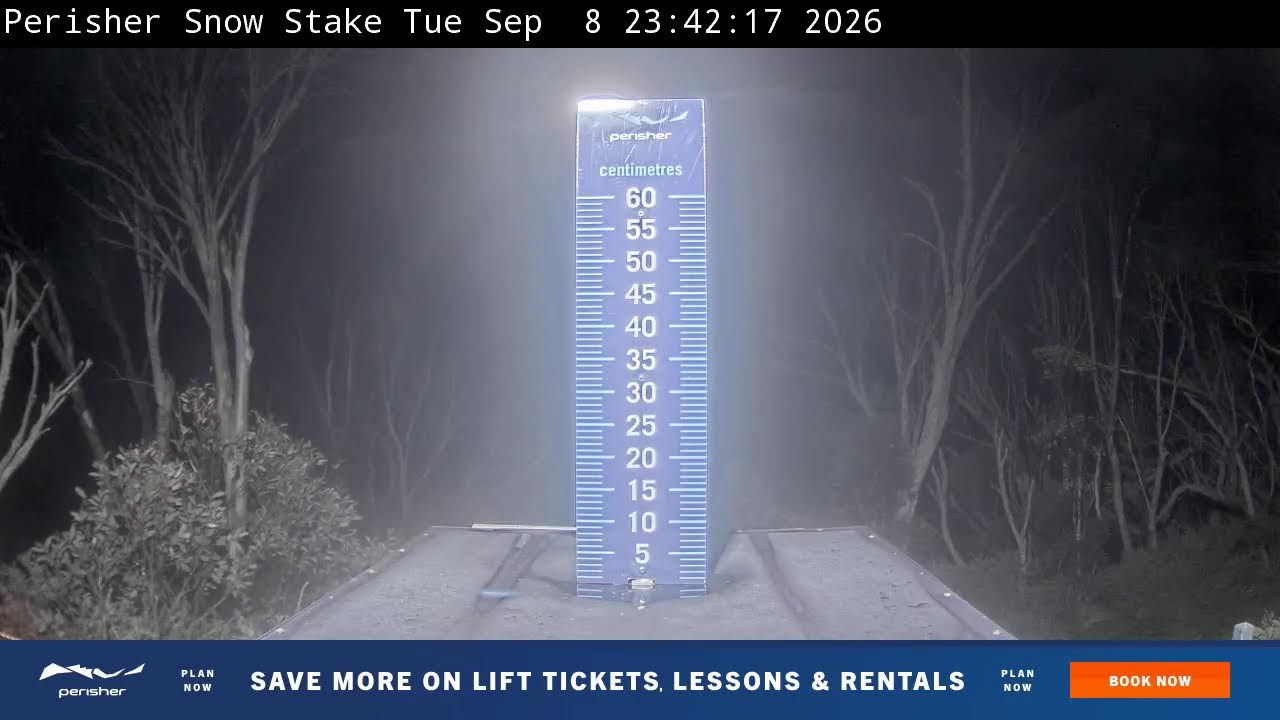 Perisher Snow Stake Live snow cam captured at 8 September 2026 at 11:54 pm AEST