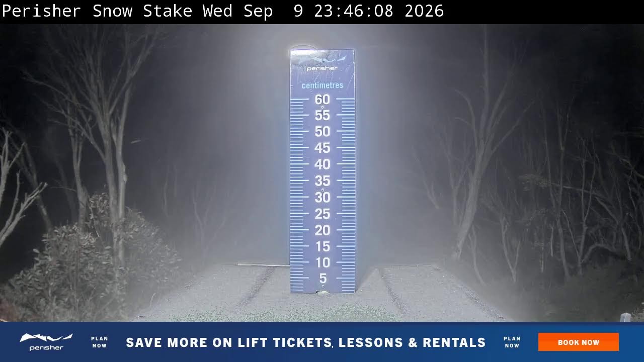 Perisher Snow Stake Live snow cam captured at 9 September 2026 at 11:54 pm AEST
