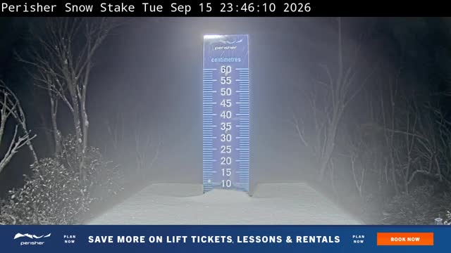 Perisher Snow Stake Live snow cam captured at 15 September 2026 at 11:54 pm AEST