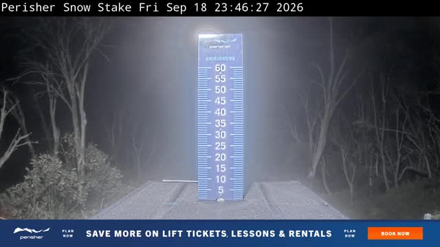 Perisher Snow Stake Live snow cam captured at 18 September 2026 at 11:54 pm AEST