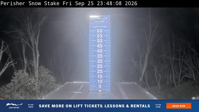 Perisher Snow Stake Live snow cam captured at 25 September 2026 at 11:56 pm AEST