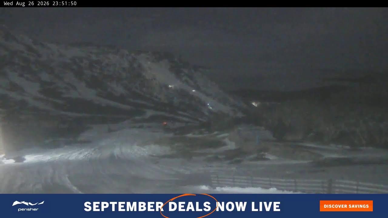Perisher Blue Cow Live snow cam captured at 26 August 2026 at 11:55 pm AEST