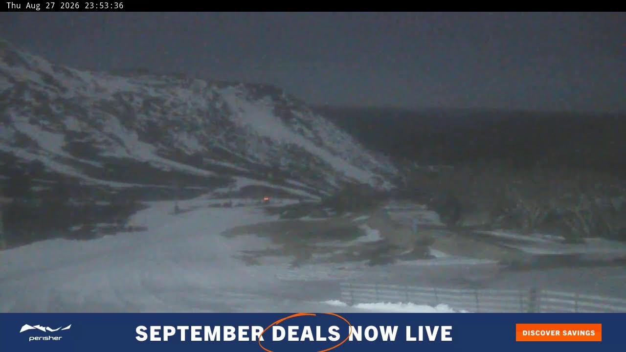 Perisher Blue Cow Live snow cam captured at 27 August 2026 at 11:55 pm AEST