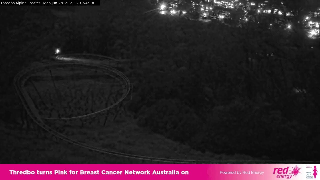 Thredbo Alpine Coaster Live snow cam captured at 29 June 2026 at 11:59 pm AEST