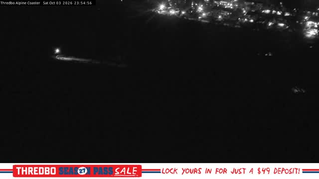 Thredbo Alpine Coaster Live snow cam captured at 3 October 2026 at 11:55 pm AEST