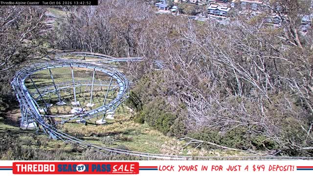 Thredbo Alpine Coaster Live snow cam captured at 6 October 2026 at 1:43 pm AEDT