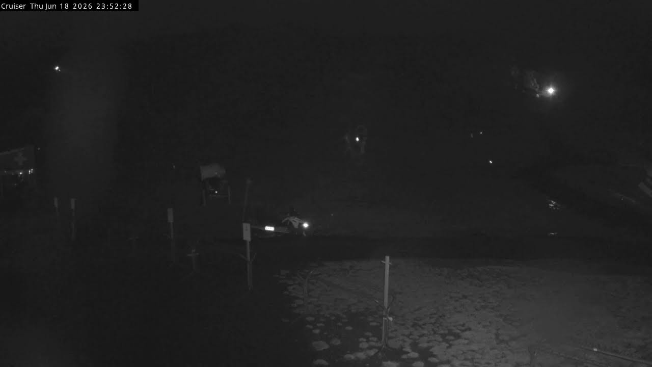 Thredbo Cruiser Area snow cam captured at 18 June 2026 at 11:55 pm AEST