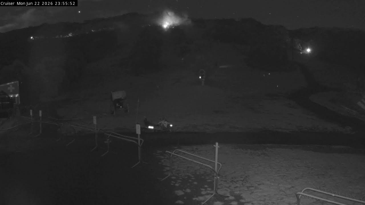 Thredbo Cruiser Area snow cam captured at 22 June 2026 at 11:58 pm AEST