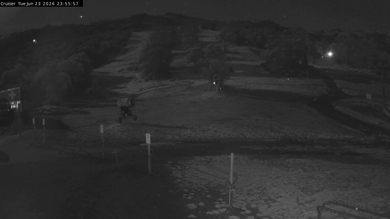Thredbo Cruiser Area snow cam captured at 23 June 2026 at 11:58 pm AEST