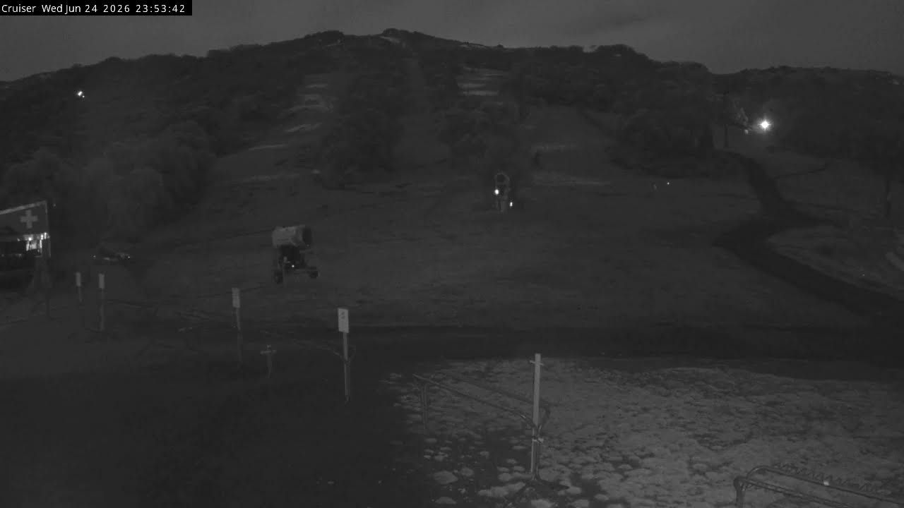 Thredbo Cruiser Area snow cam captured at 24 June 2026 at 11:58 pm AEST
