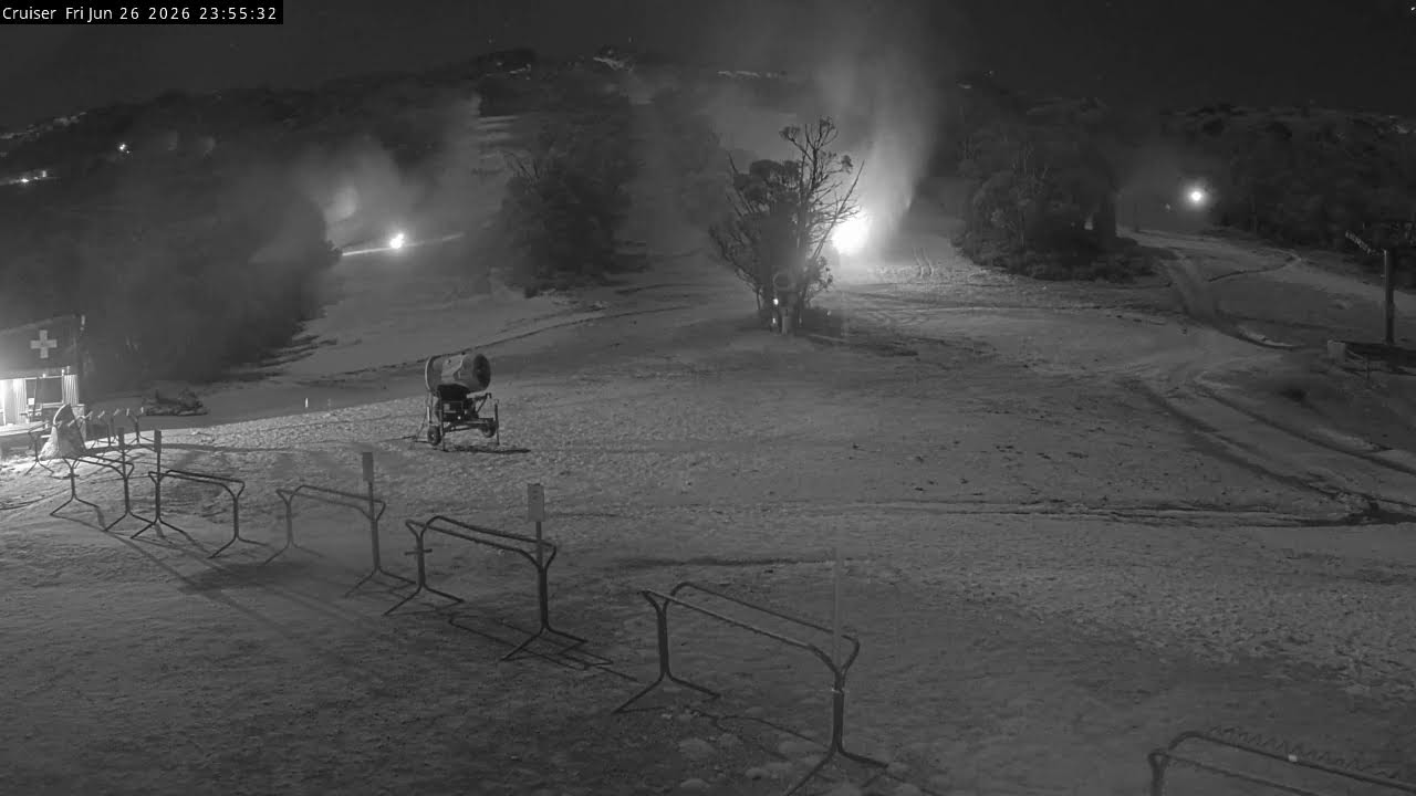 Thredbo Cruiser Area snow cam captured at 26 June 2026 at 11:58 pm AEST