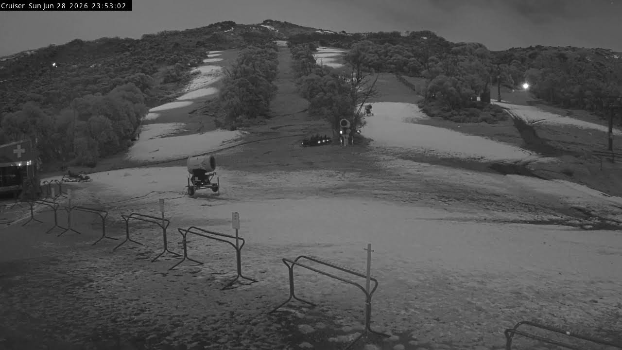 Thredbo Cruiser Area snow cam captured at 28 June 2026 at 11:55 pm AEST