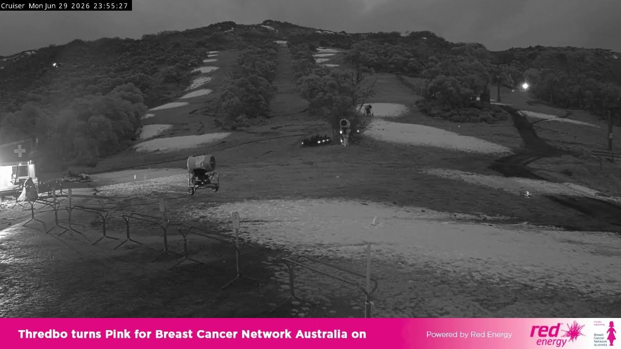 Thredbo Cruiser Area snow cam captured at 29 June 2026 at 11:59 pm AEST